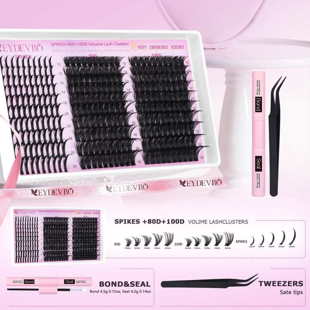 EYDEVRO Lash Clusters with Spikes – Wispy Volume Kit 12-20mm (80D/100D)