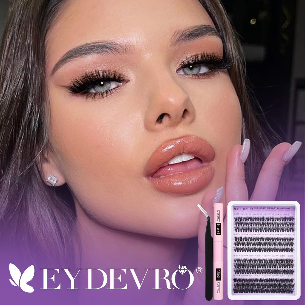 EYDEVRO Lash Clusters Kit 30D-60D – DIY Extensions with Bond, Seal & Tweezers