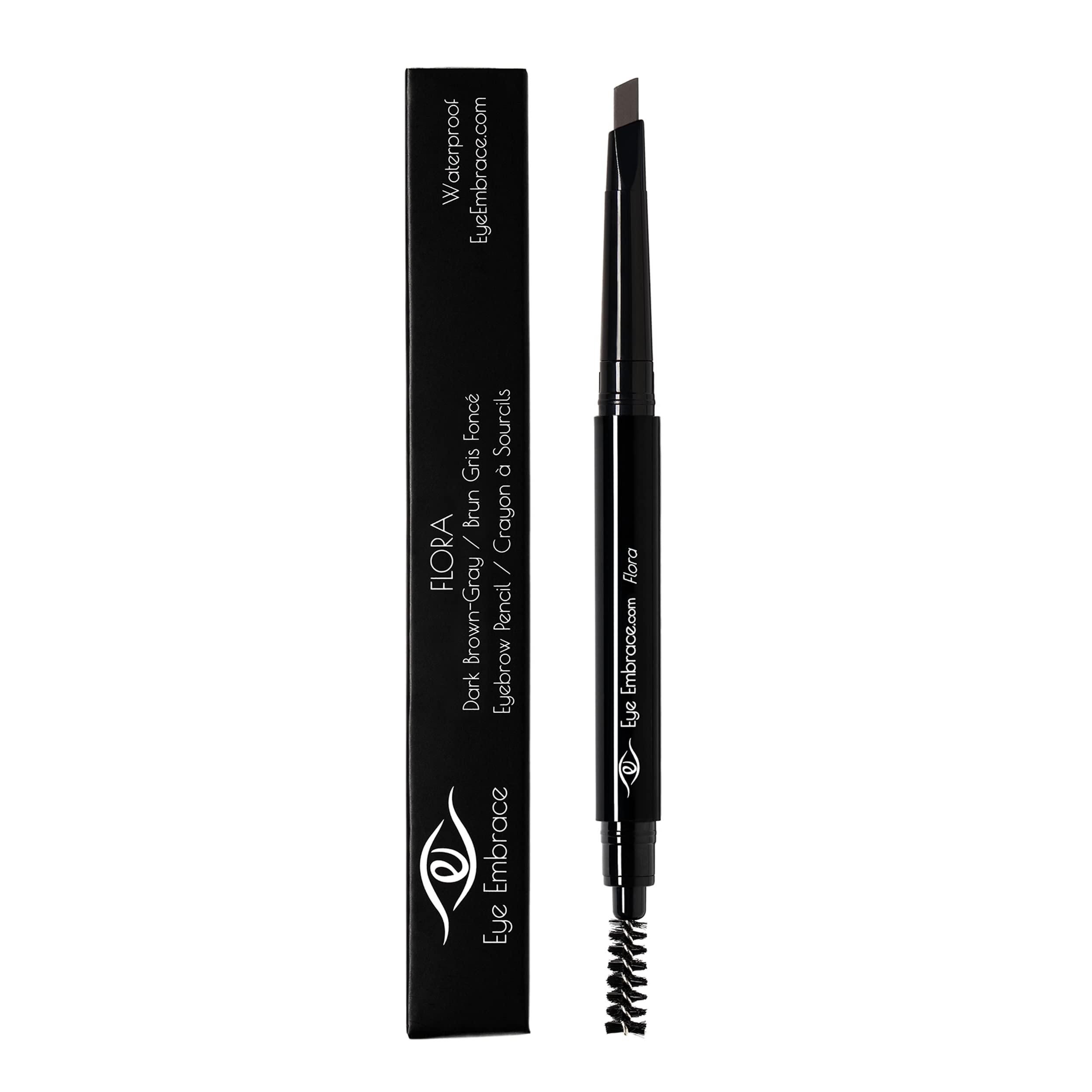 Eye Embrace Flora: Dark Brown-Gray Eyebrow Pencil – Waterproof, Dual-Ended Angled Tip & Spoolie