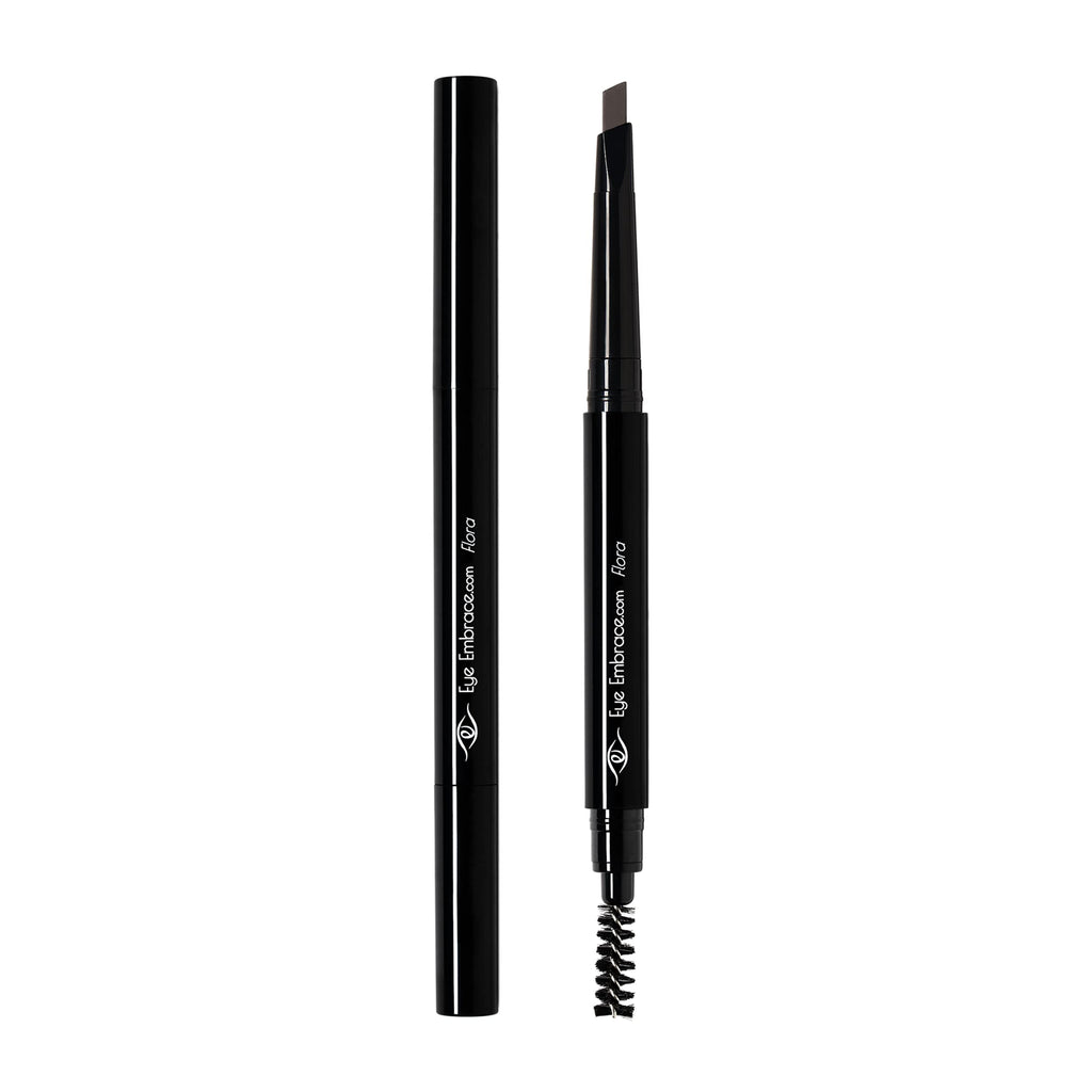Eye Embrace Flora: Dark Brown-Gray Eyebrow Pencil – Waterproof, Dual-Ended Angled Tip & Spoolie