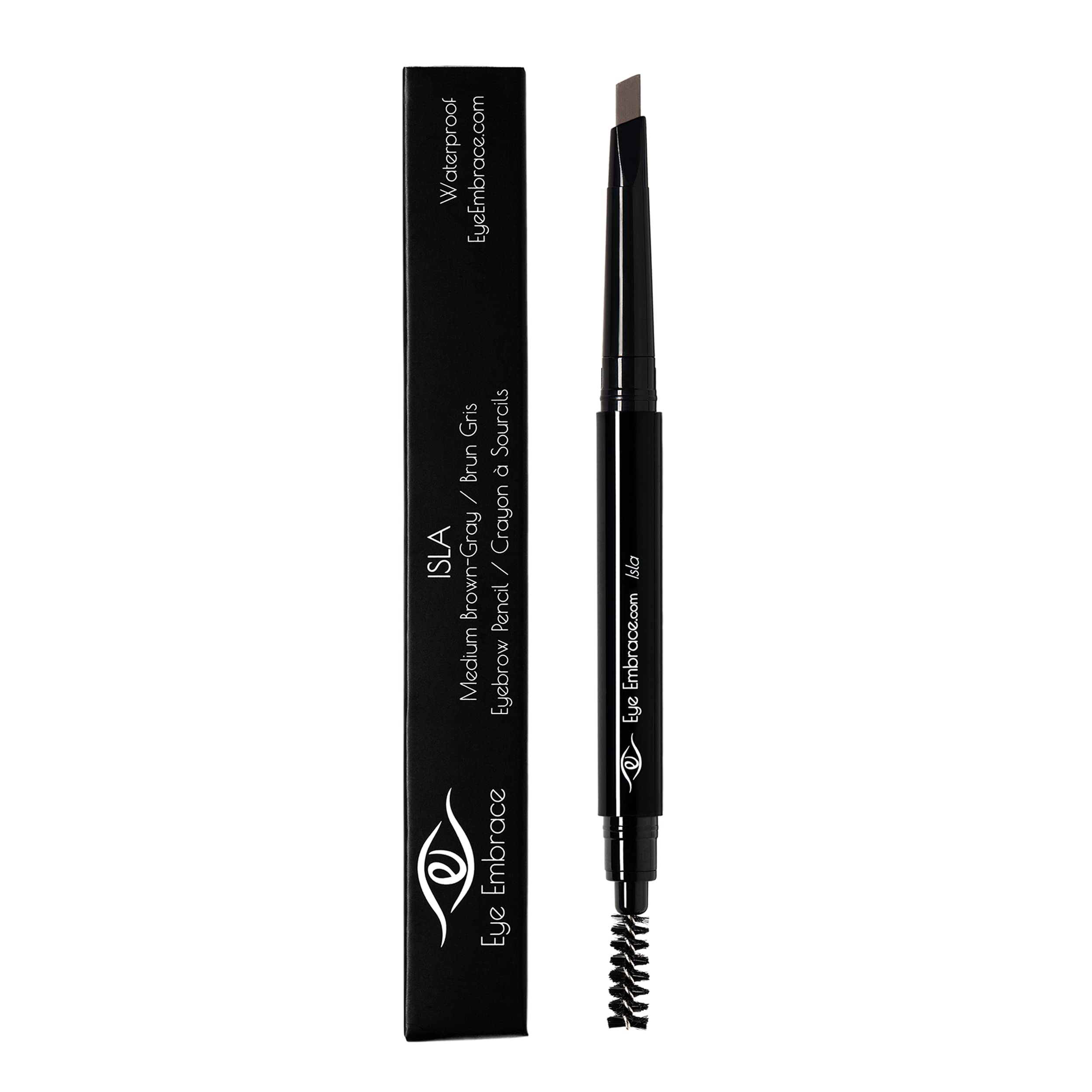Eye Embrace Isla Eyebrow Pencil – Medium Brown-Gray, Waterproof, Double-Ended Angled Tip & Spoolie, Cruelty-Free