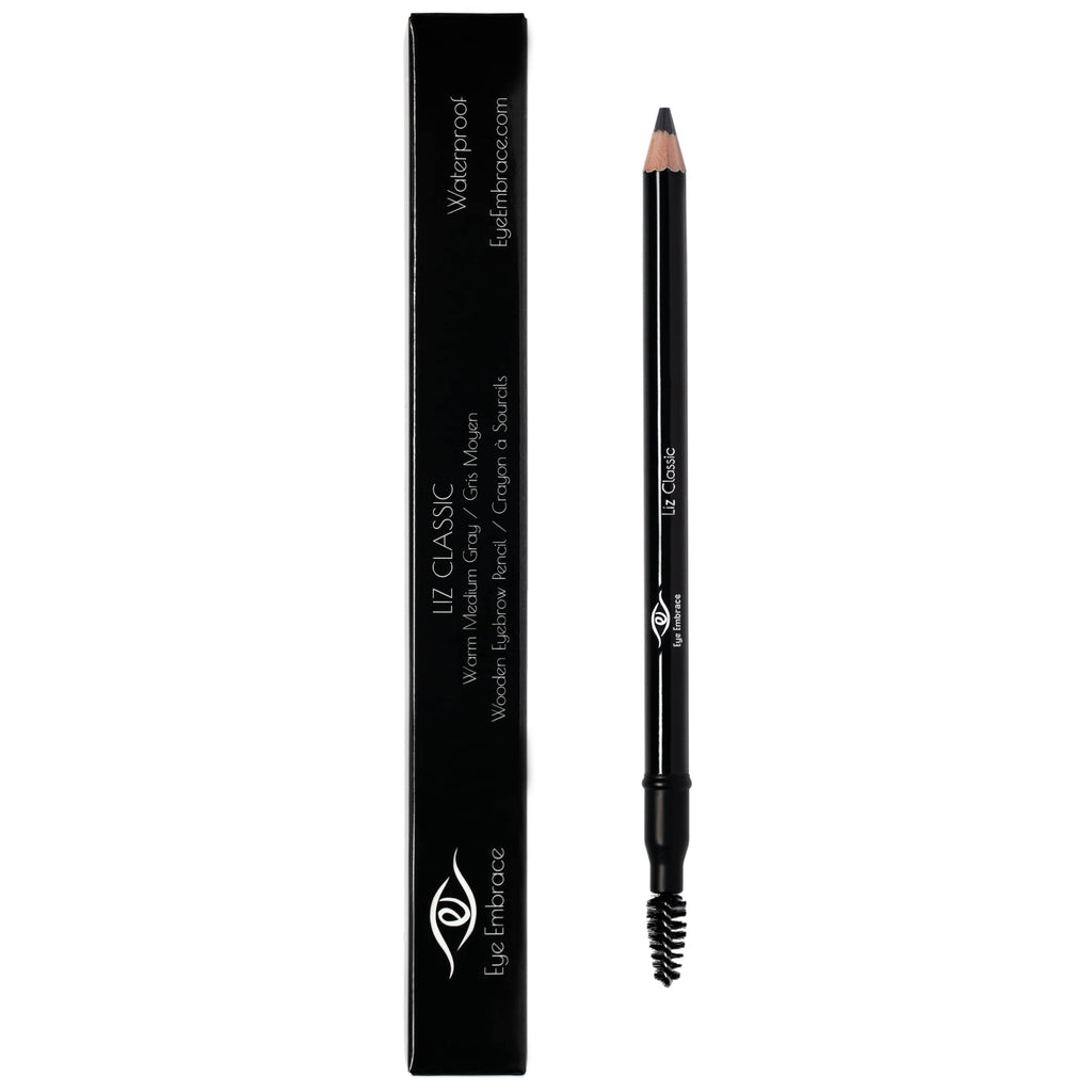 Eye Embrace Liz Classic: Warm Medium Gray Wooden Eyebrow Pencil – Waterproof, Double-Ended with Sharpener & Spoolie, Cruelty-Free