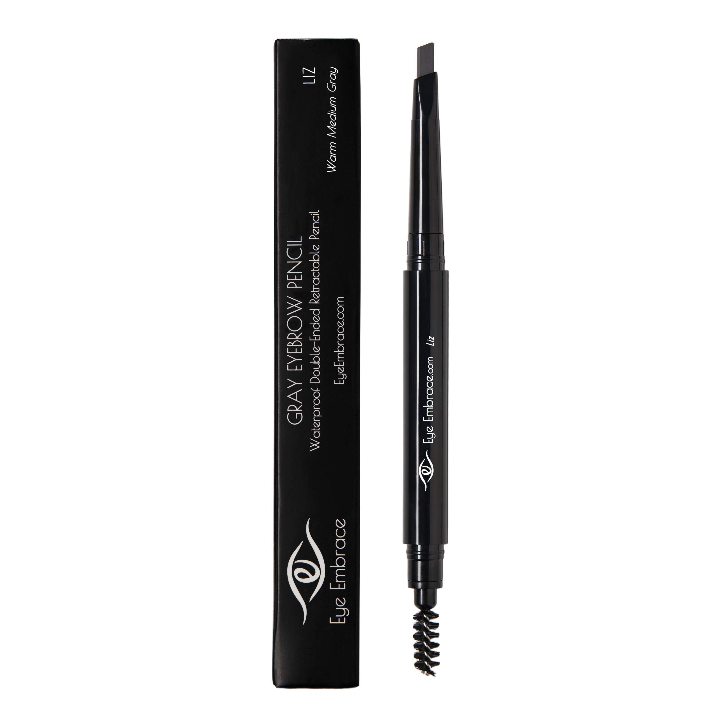 Eye Embrace Liz: Medium Gray Eyebrow Pencil – Waterproof, Double-Ended Angled Tip, Spoolie, Cruelty-Free