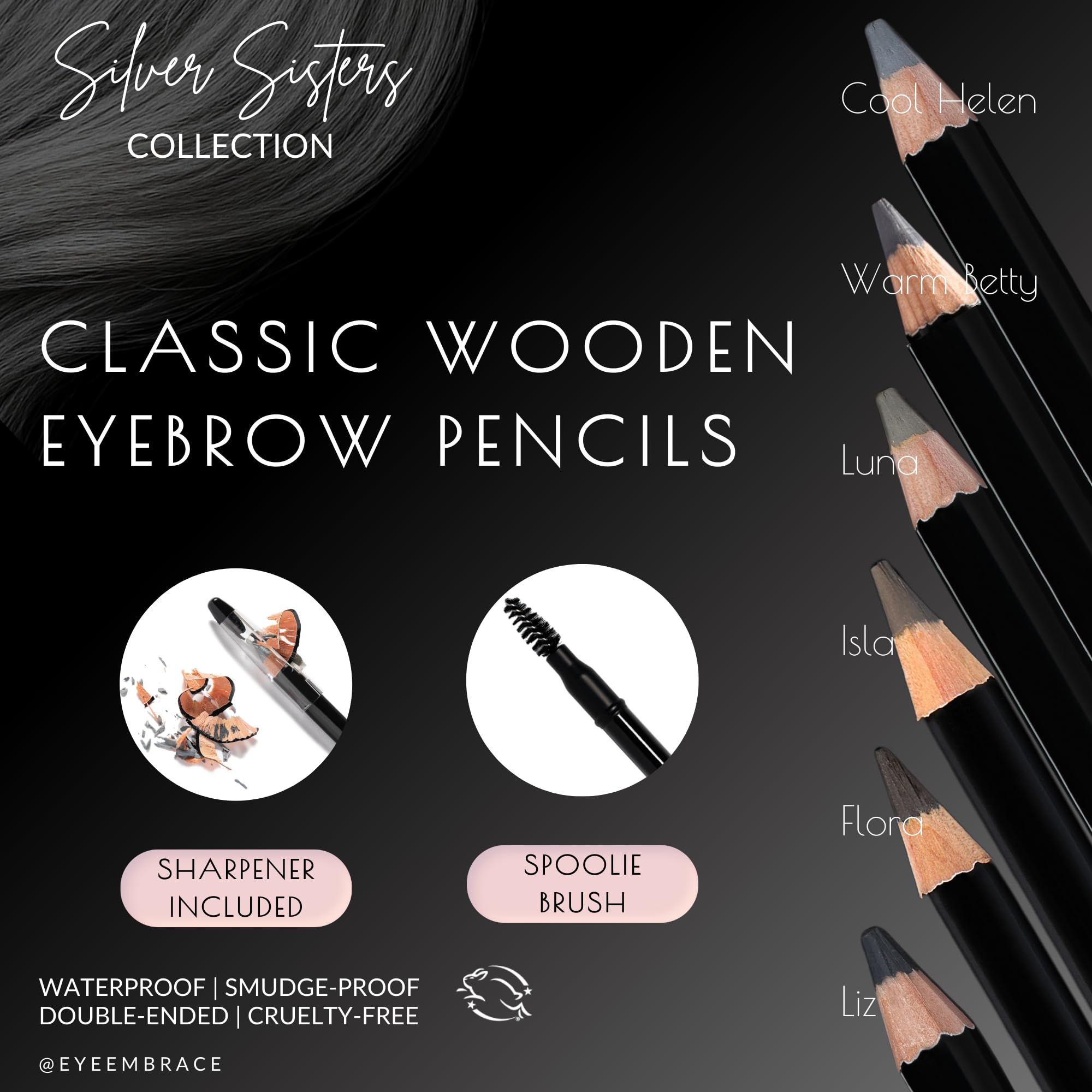 Eye Embrace Warm Betty Classic Eyebrow Pencil — Waterproof, Double-Ended with Sharpener & Spoolie (Cruelty-Free)