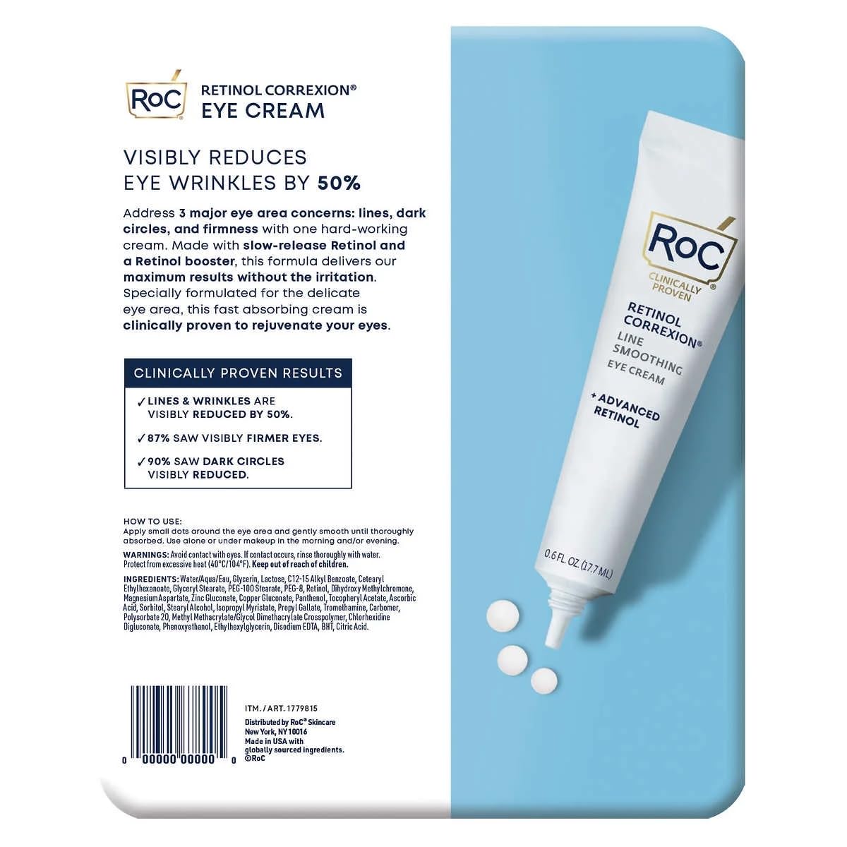Eye See RoC Line Smoothing Eye Cream, 0.6 fl oz (Pack of 3)