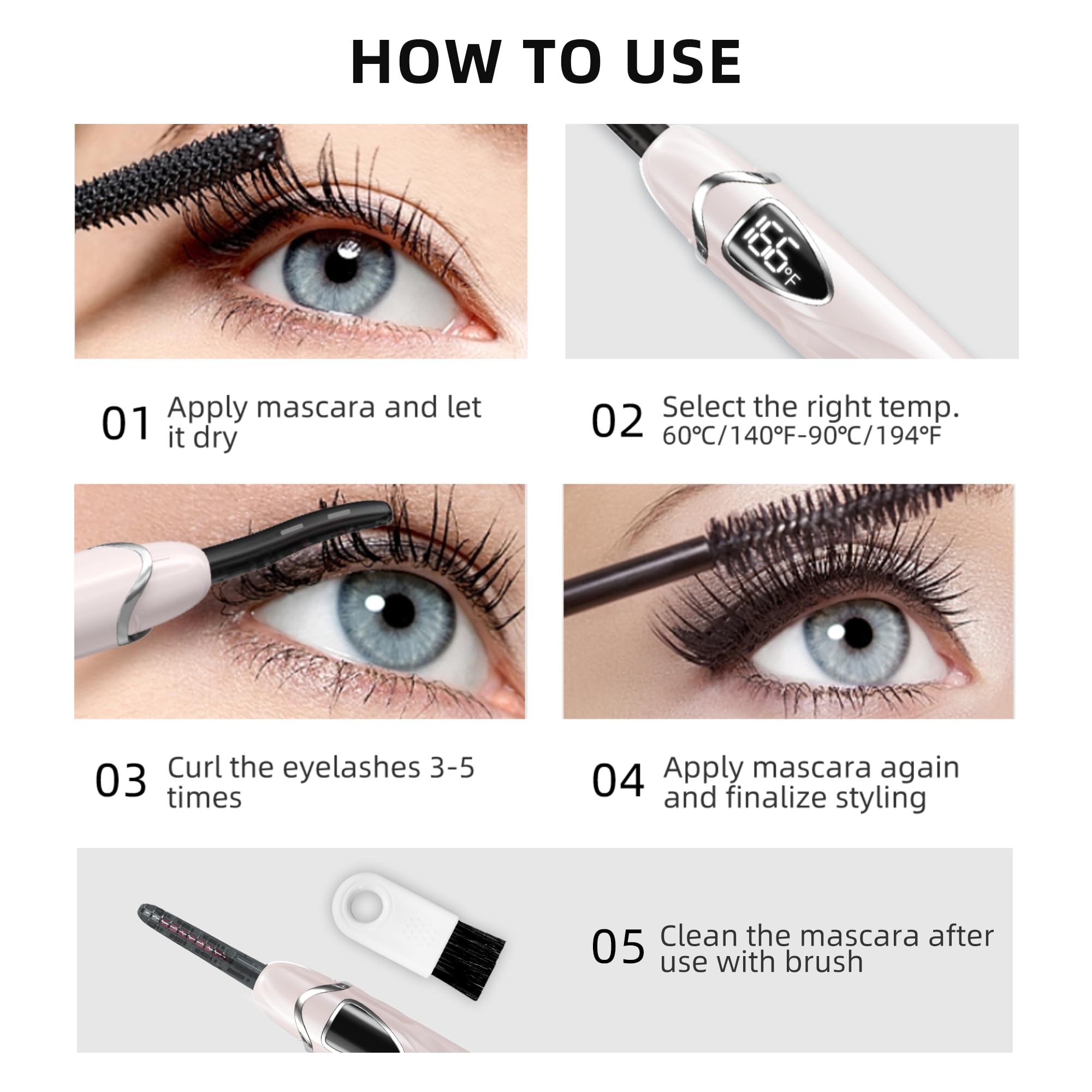 EYECURL S600 Heated Eyelash Curler – Precise Temperature Control, 24H Curl, Intelligent Power Off (Primrose Pink/Silver)