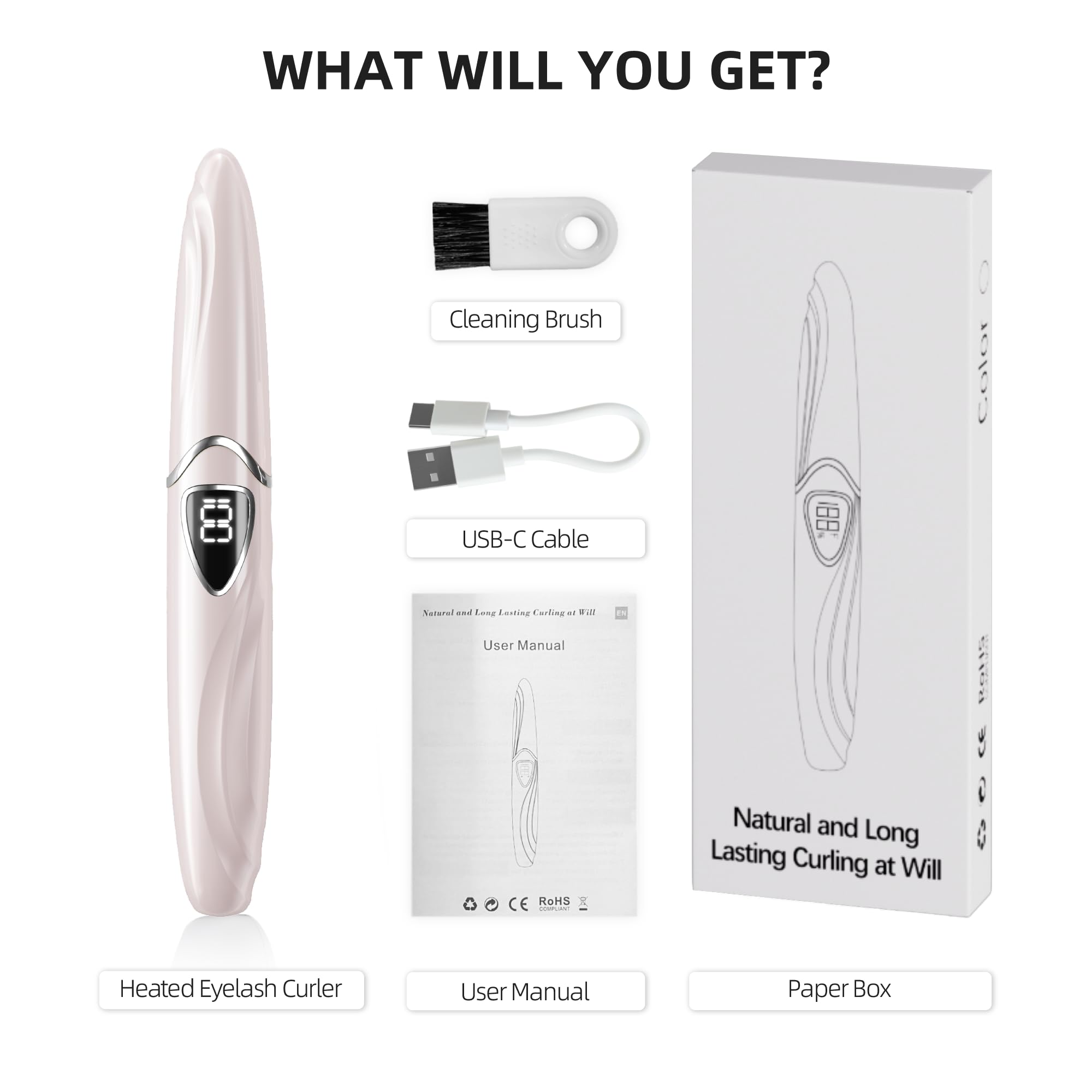 EYECURL S600 Heated Eyelash Curler – Precise Temperature Control, 24H Curl, Intelligent Power Off (Primrose Pink/Silver)