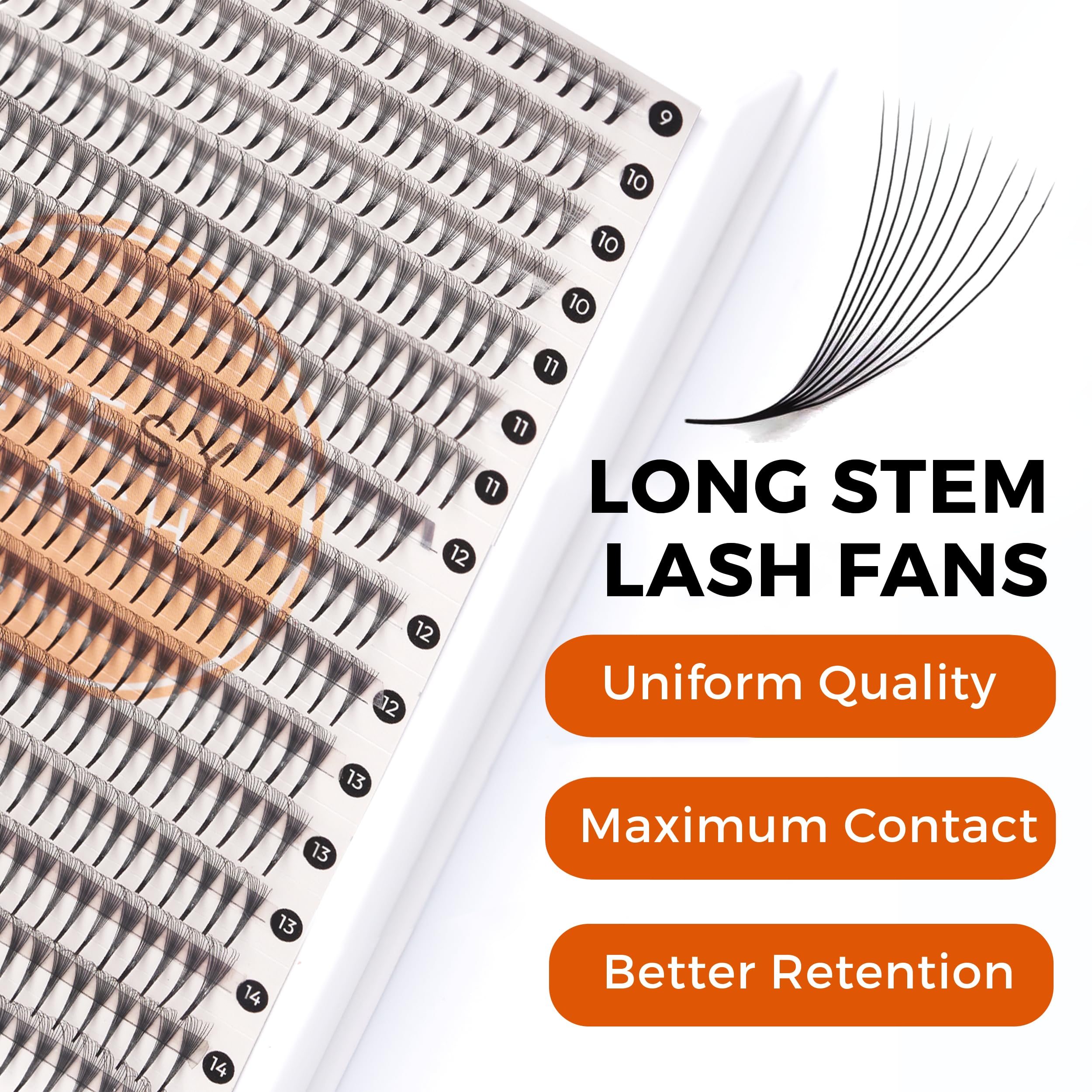 Eyesy Lash 448 Narrow Promade Fans - 10D 0.07mm C Curl, 9-15mm Mixed Lengths, Mega Volume Eyelash Extensions