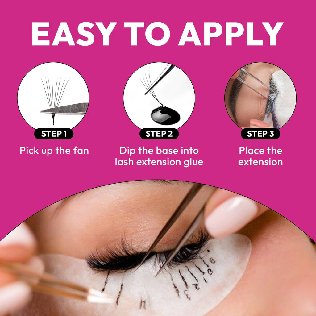 Eyesy Lash 500 Promade Fans – Volume Premade Lash Fans with Pointy Base (6D 0.07 CC 10mm)