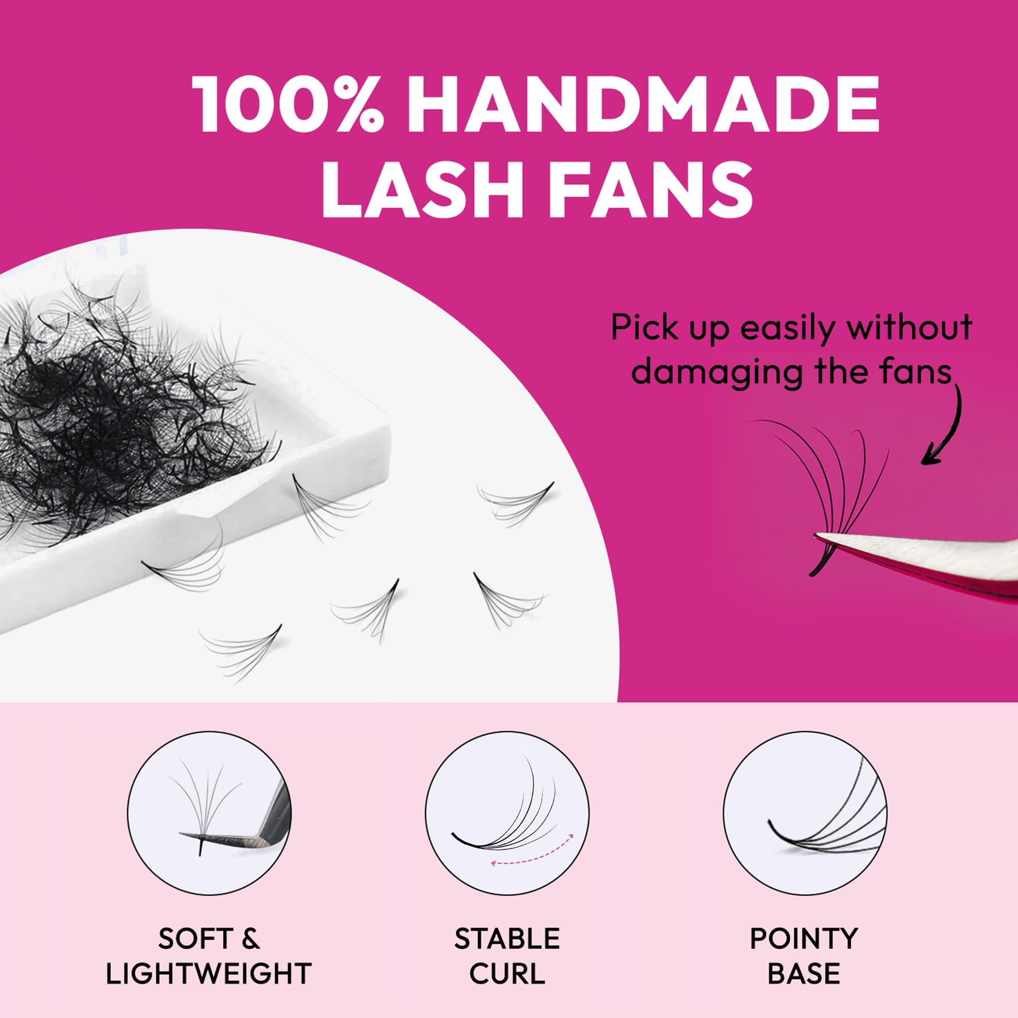 Eyesy Lash Camellia Promade Fans – 5D 0.07, 11–13–15mm CC Curl, 3-in-1 Premade Fans