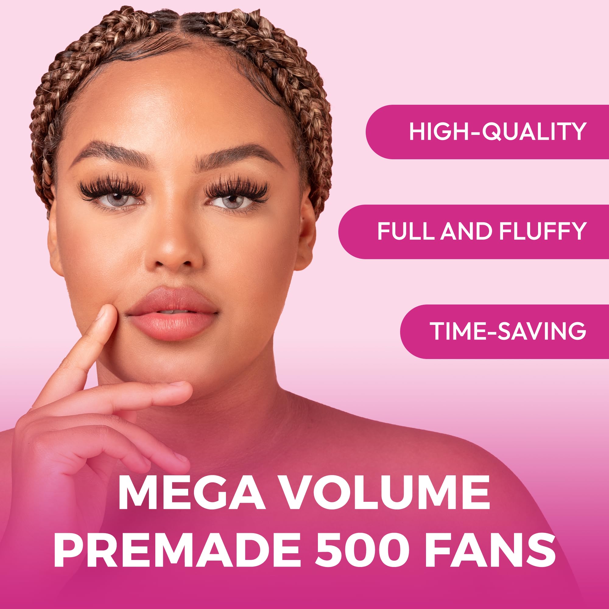 Eyesy Lash 500 Promade Fans – Pointy-Base Premade Lash Fans for Natural Volume (10D 0.07 C 10mm)