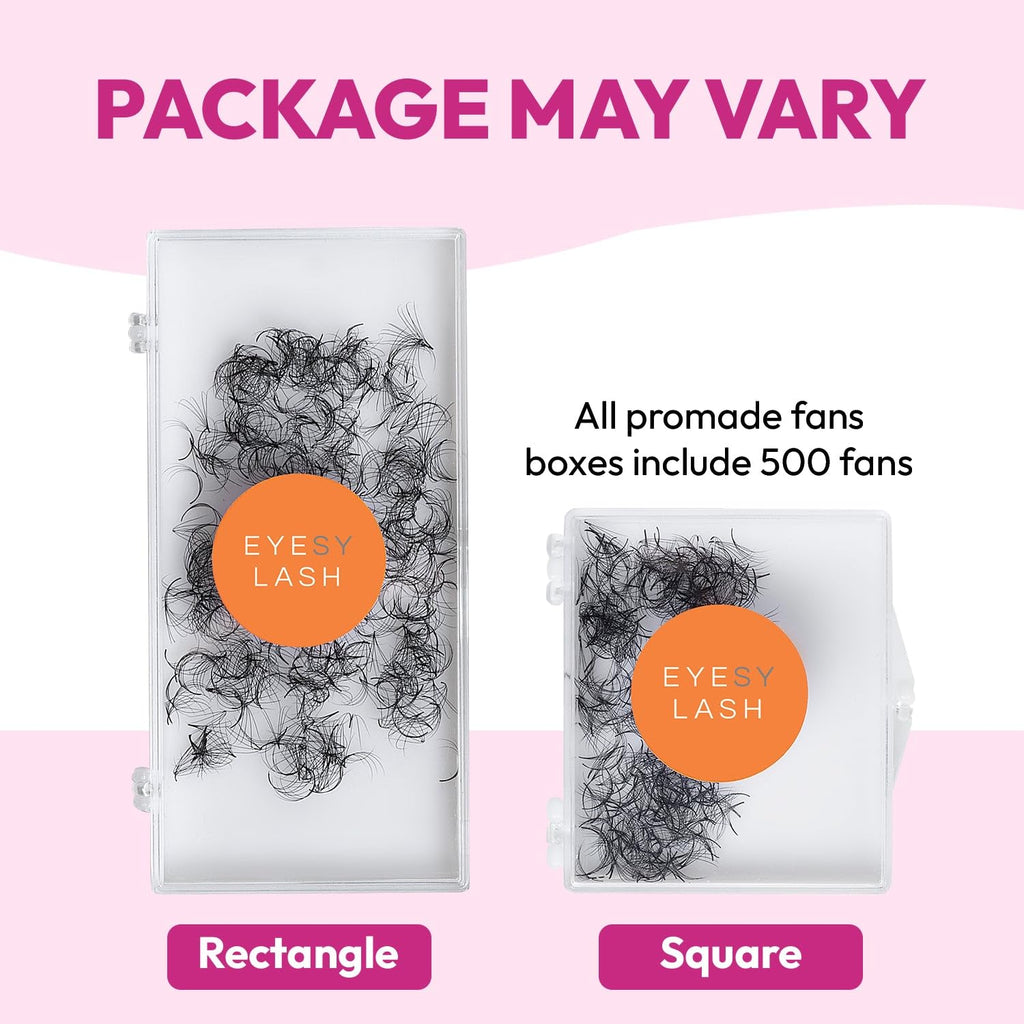 Eyesy Lash 500 Promade Fans – Pointy Base Volume Premade Lash Fans for Eyelash Extensions (6D 0.07 C 12mm)