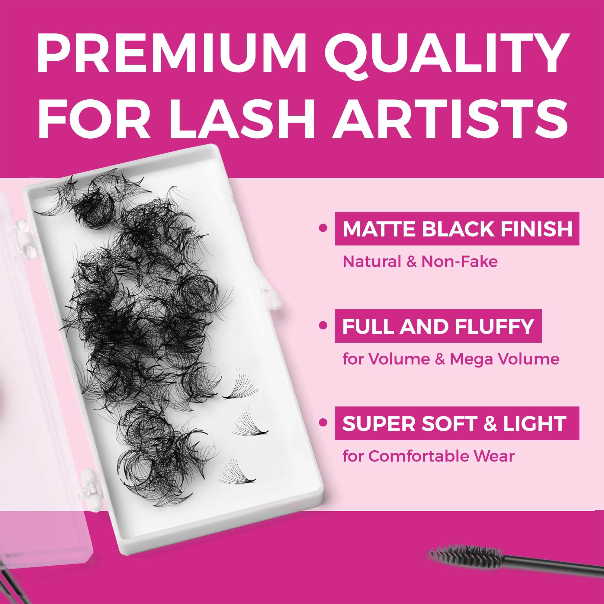 Eyesy Lash 500 Promade Fans – Volume Premade Lash Fans with Pointy Base (10D 0.03, 14mm)