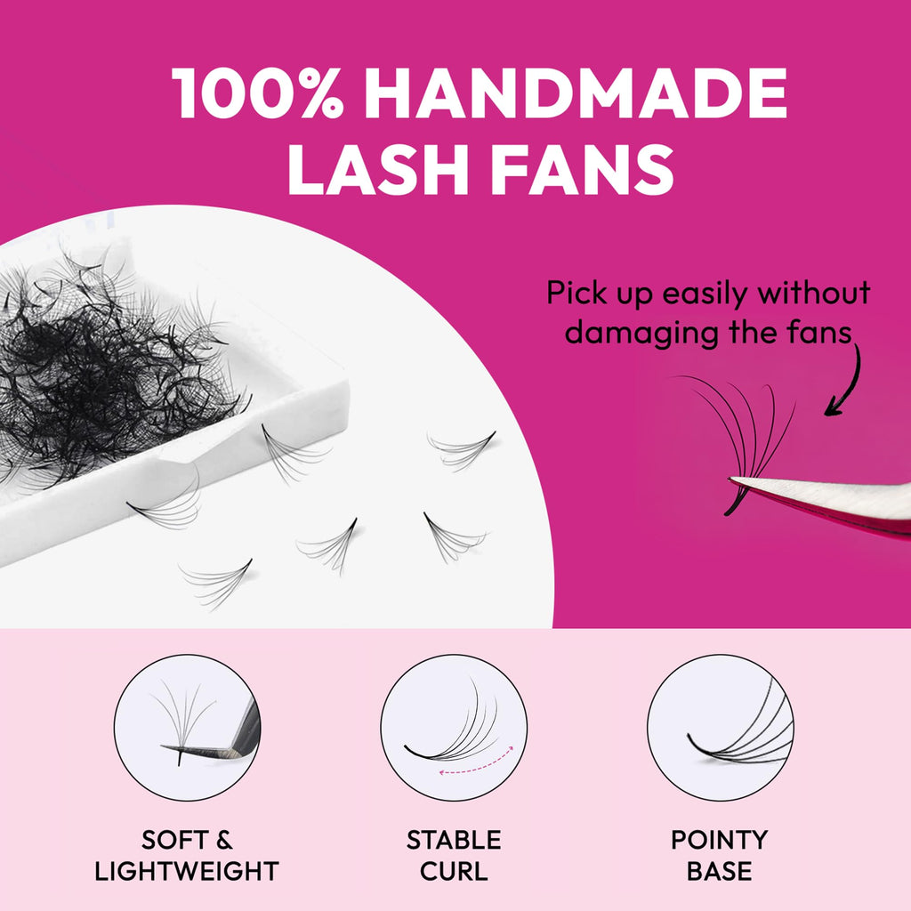 Eyesy Lash 500 Camellia Promade Fans – 3-Length 5D 0.07, C Curl, 9-11-13mm