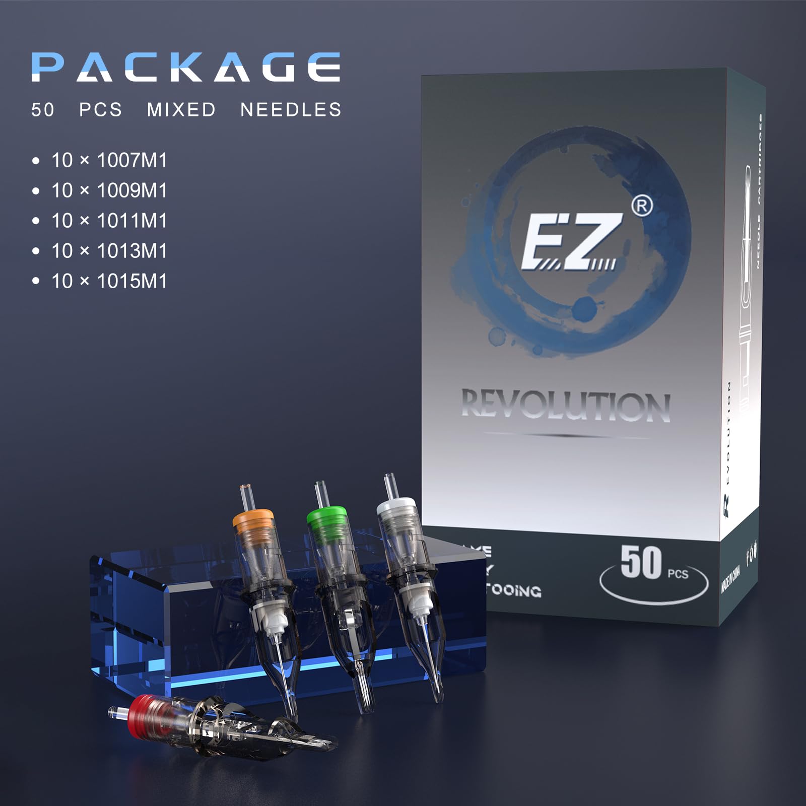EZTAT2 EZ Tattoo Cartridge Needles Assorted – 50Pcs Mixed 7M1/9M1/11M1/13M1/15M1 Bugpin Magnum Cartridges for Rotary Tattoo Pen