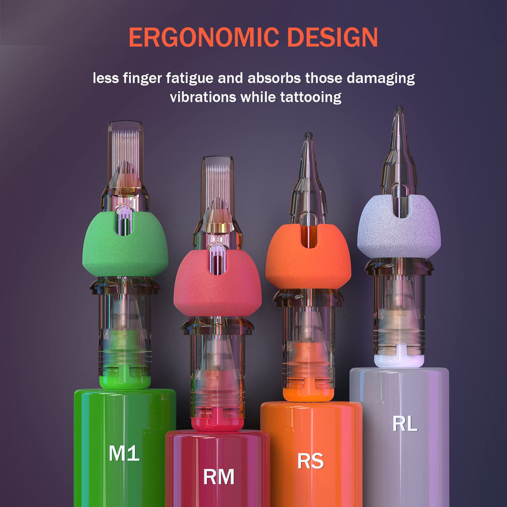 EZ Tattoo Cartridges 16Pcs #10 25RM Bugpin – Curved/Round Magnum Long Taper with Foam Cover | V SELECT Plus