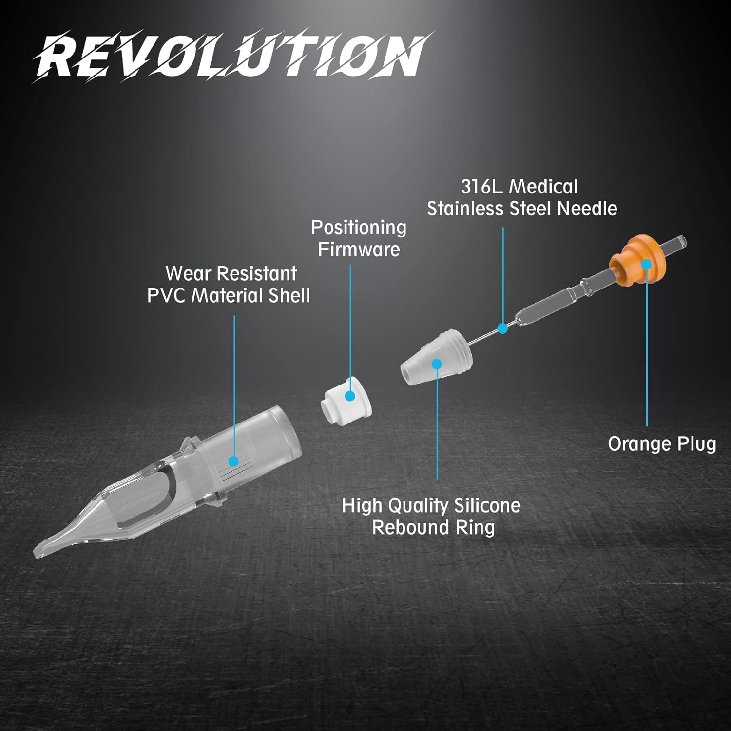 EZTat2 Revolution Cartridge Needles #12 (11RS) – 50Pcs, Standard Round Shader with Membrane