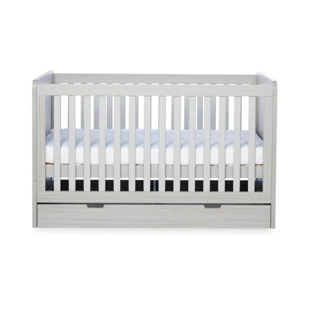 Ickle Bubba Pembrey Cot Bed & Under Drawer Ash Grey - Premium Pocket Sprung Mattress