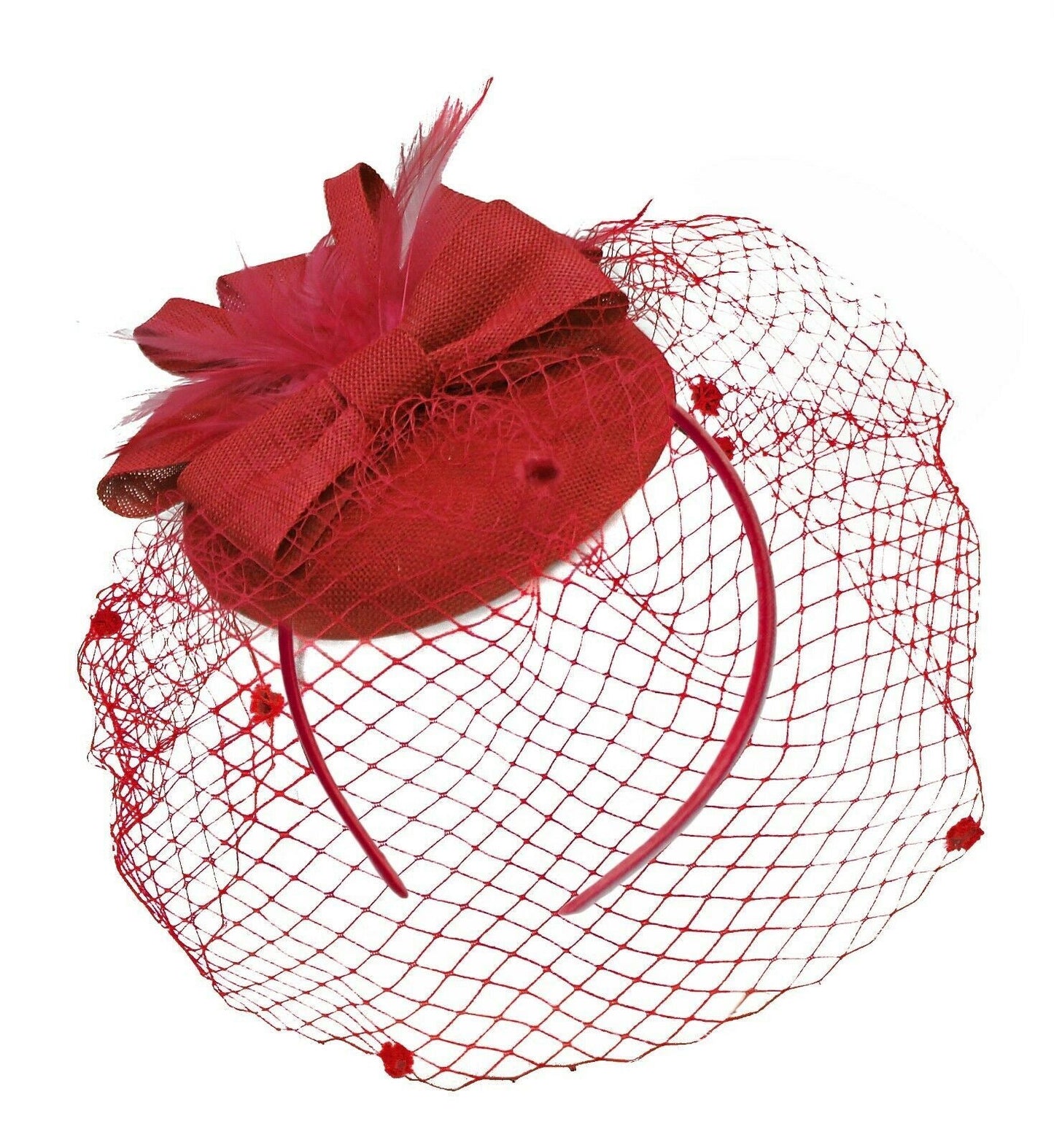 Round Pillbox Birdcage Veil Bow Sinamay Headband Fascinator Weddings Ascot Races