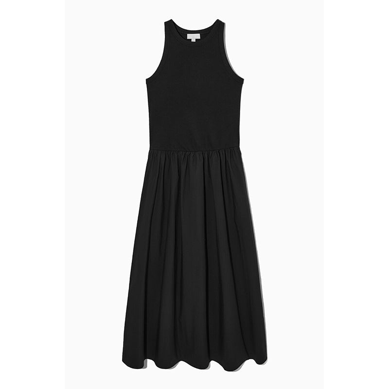 Black And White Two-color Casual Round Neck Stitch Stitching Vest Dress