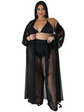 Women's Solid-Color Batwing-Sleeve Sexy Sheer Top And Pants Plus-Size Two-Piece Set