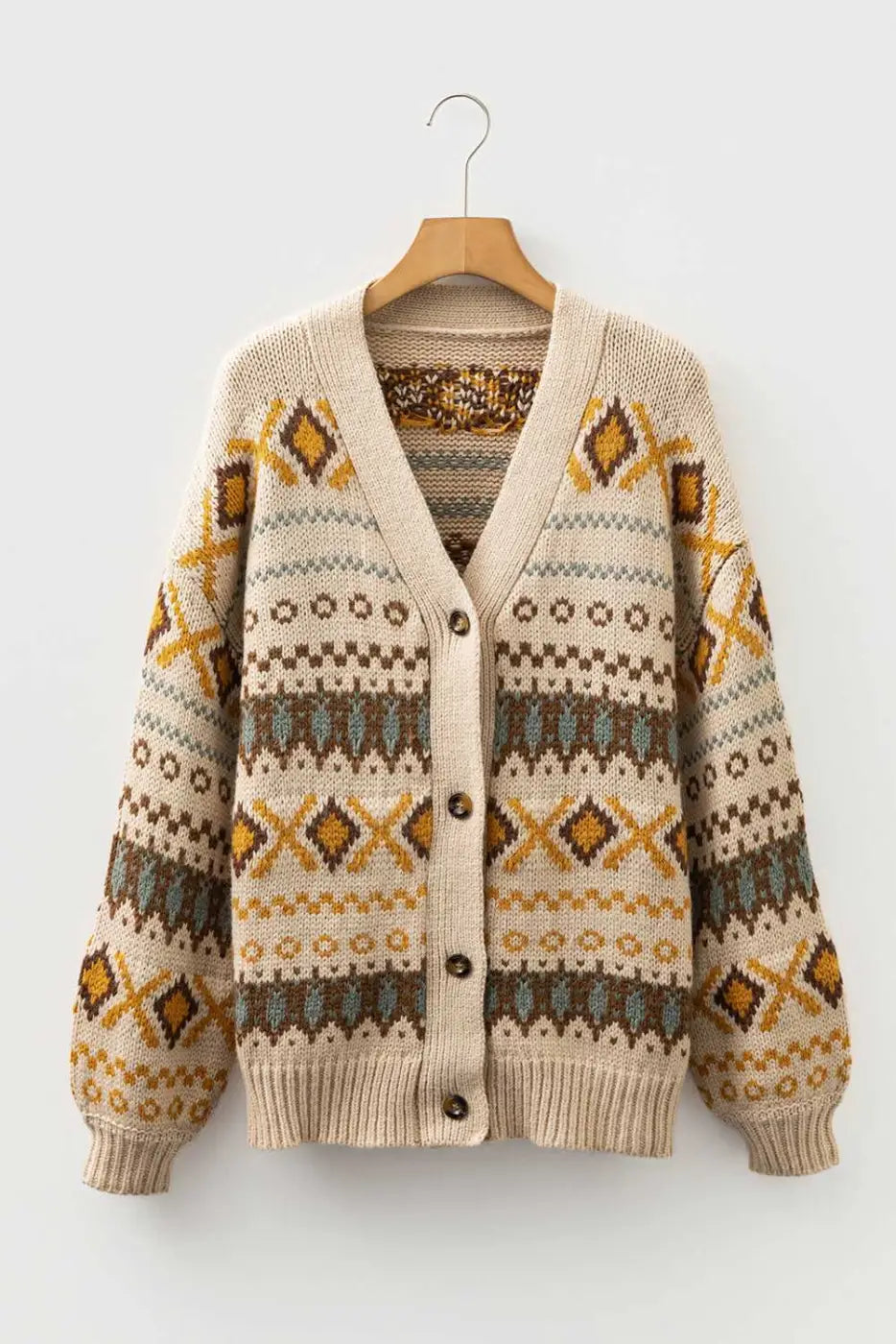 Khaki Western Pattern Knit Cardigan Women UK