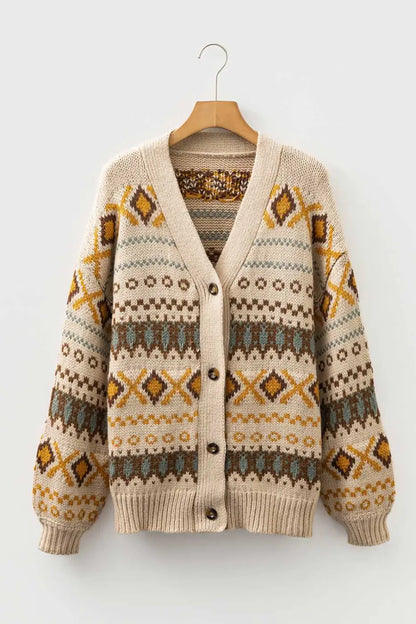 Khaki Western Pattern Knit Cardigan Women UK
