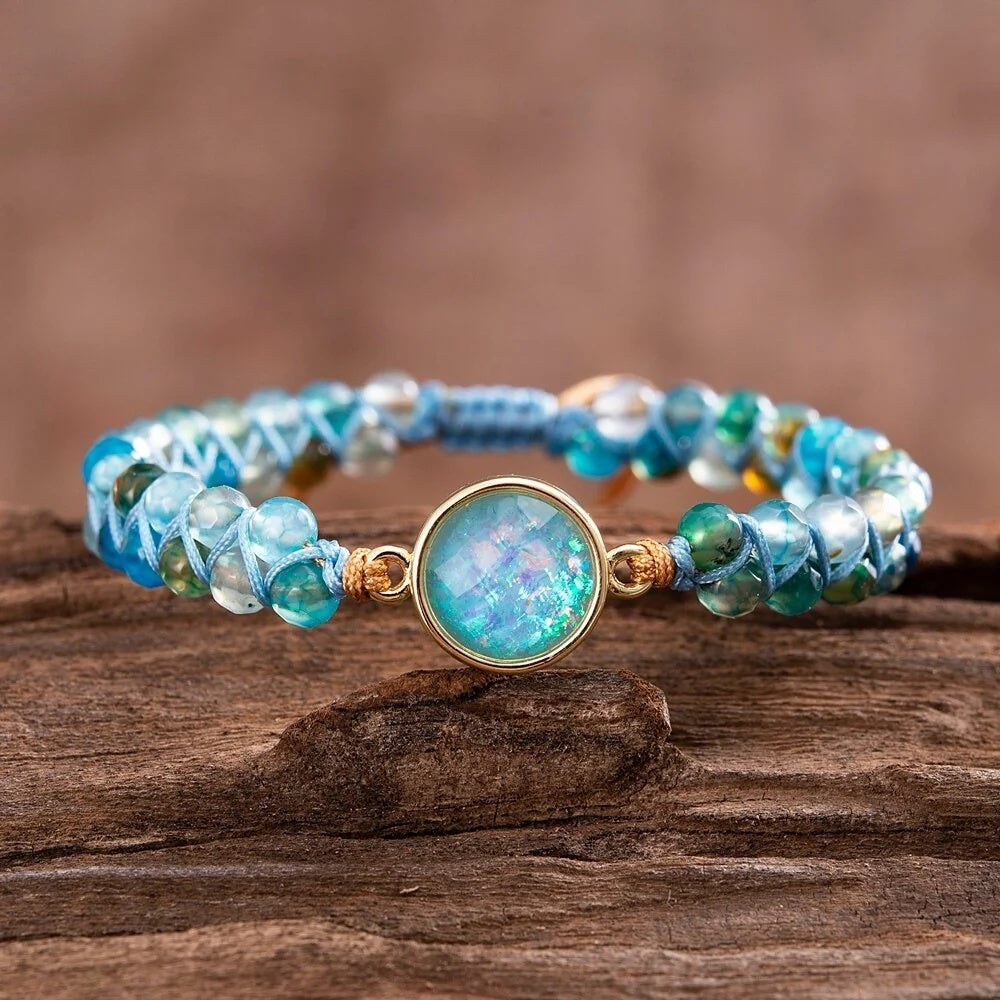 Women's Natural Stone White Pine Gold-Leaf Bracelet