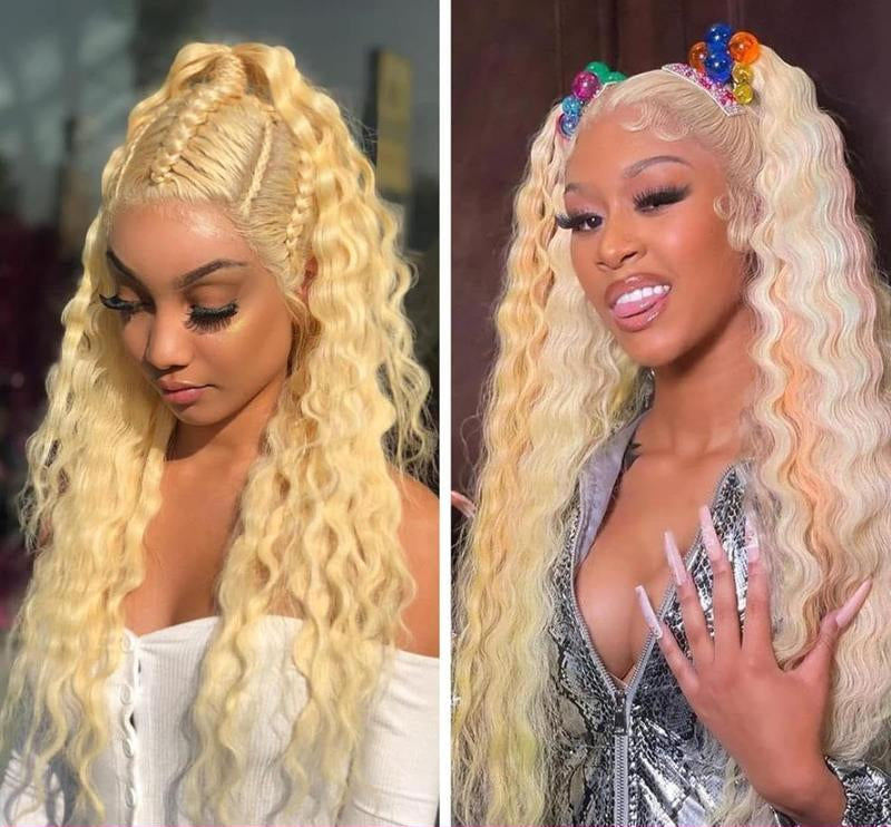 Human Hair Deep Wave 13x6 Hd Lace Frontal 250 Density Brazilian Pre Plucked Curly Wigs