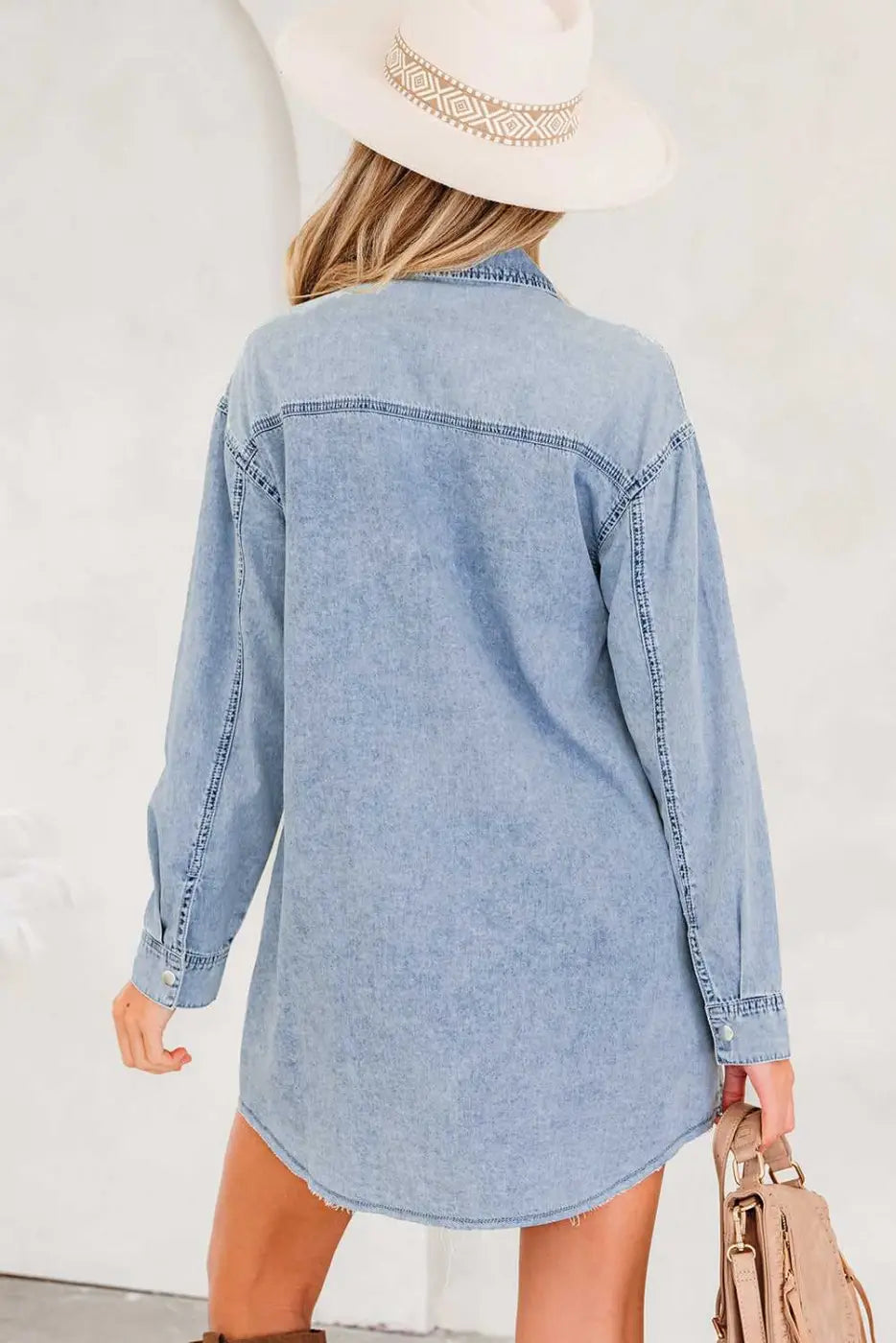 Raw Hem Oversized Denim Shirt Dress Women UK