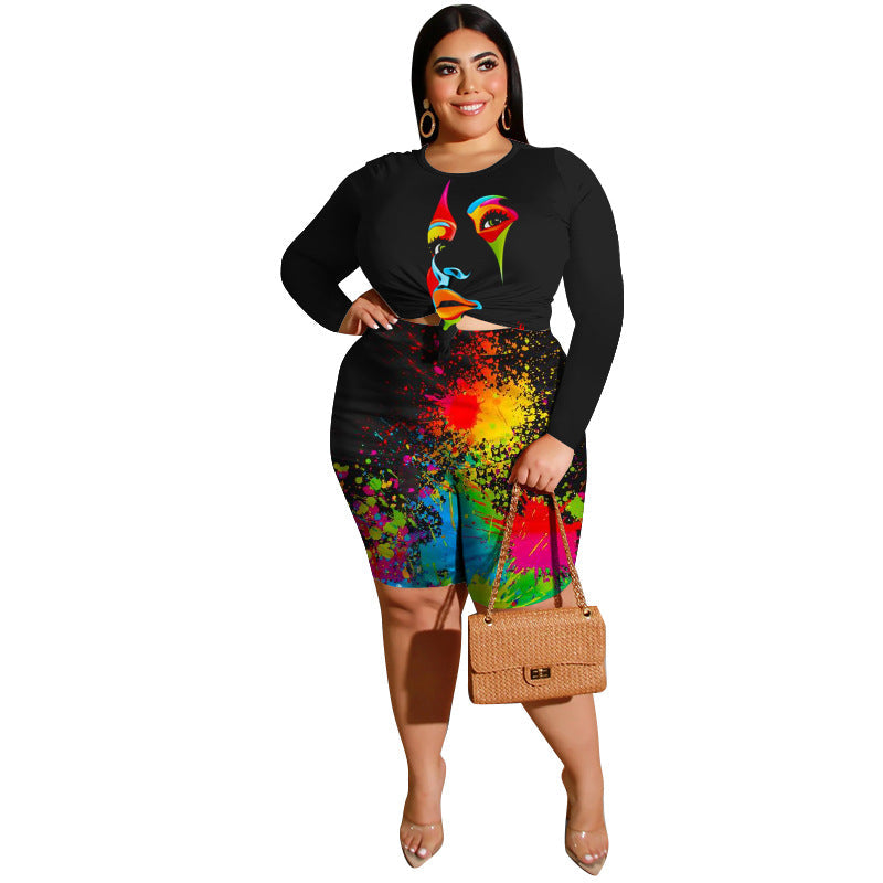 Women's Fashionable Casual Two-Piece Set Printed Top And Shorts