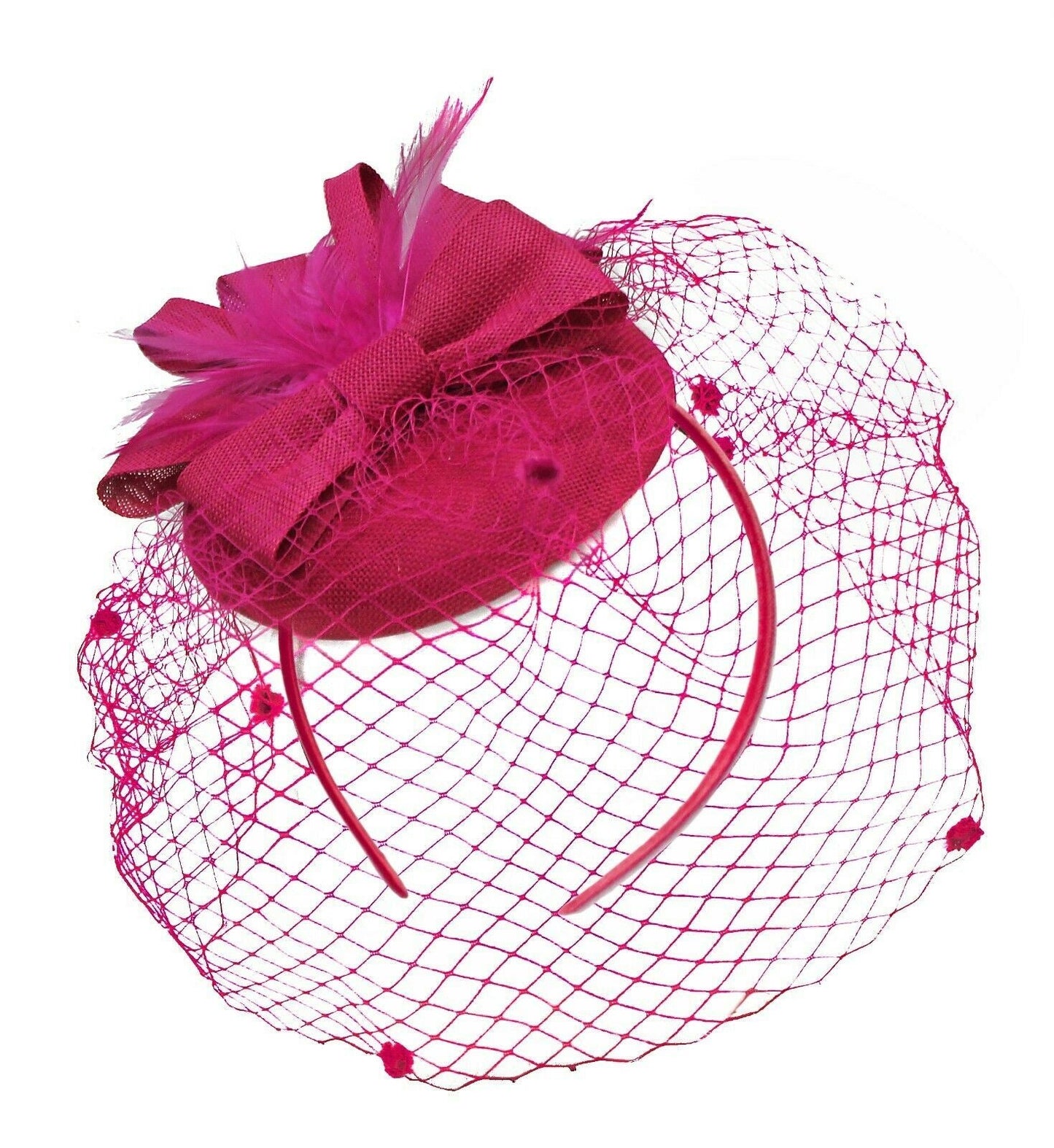 Round Pillbox Birdcage Veil Bow Sinamay Headband Fascinator Weddings Ascot Races