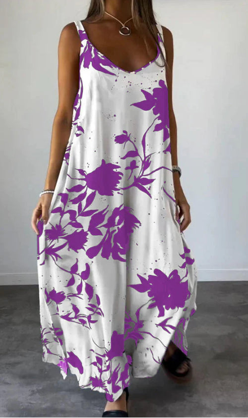 Summer Printed Sling Backless V-neck Dress