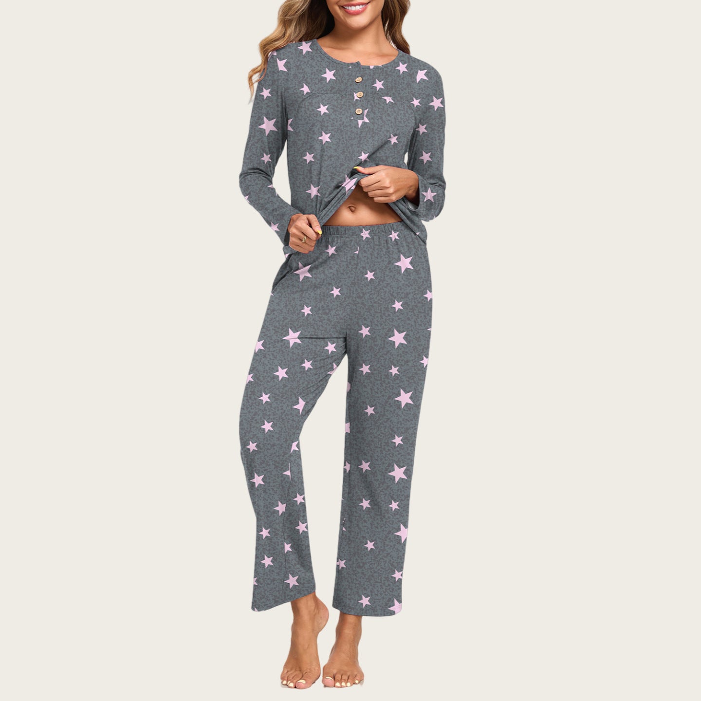 2-Piece Casual Christmas Pajama Set With Pockets