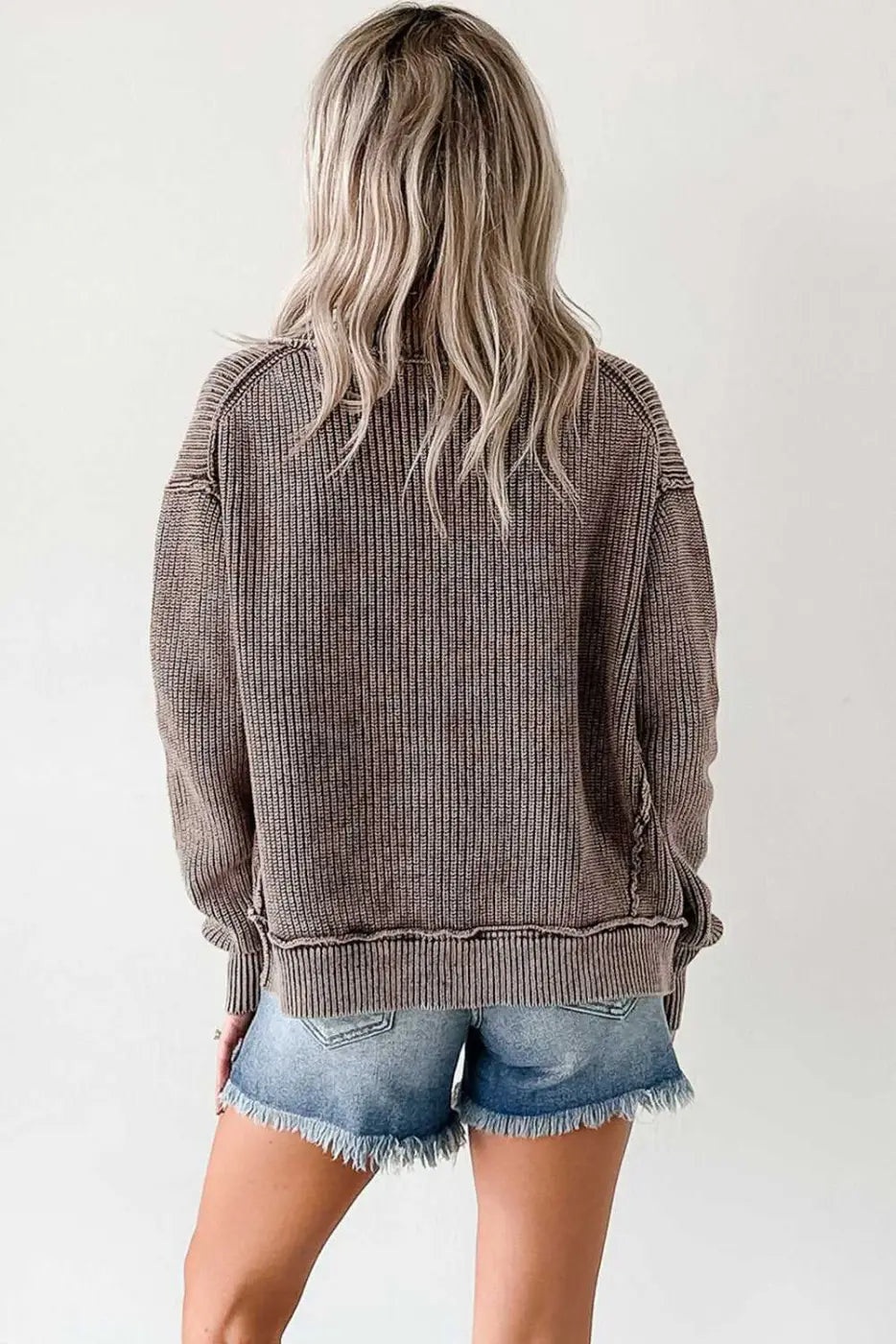 Stonewash Patchwork Knit Open Cardigan Women UK