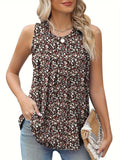 Fashion Plus Size Printed Round Neck Sleeveless Vest
