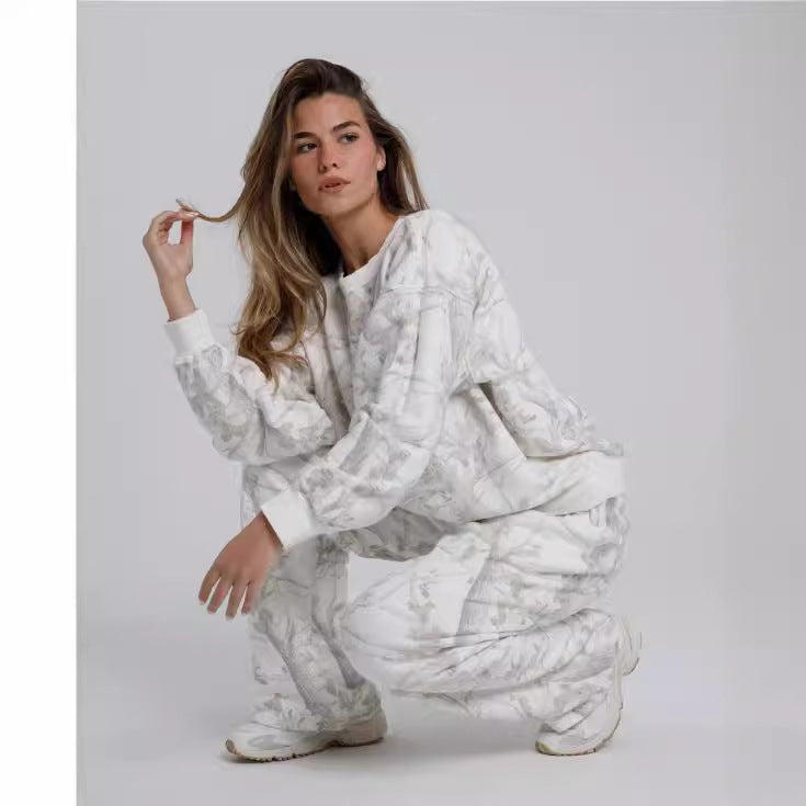 Autumn Winter Two Piece Sets Women Camouflage Hoodie Maple Leaf Print Sweatshirt Suit Sports Hoodie Sportswear