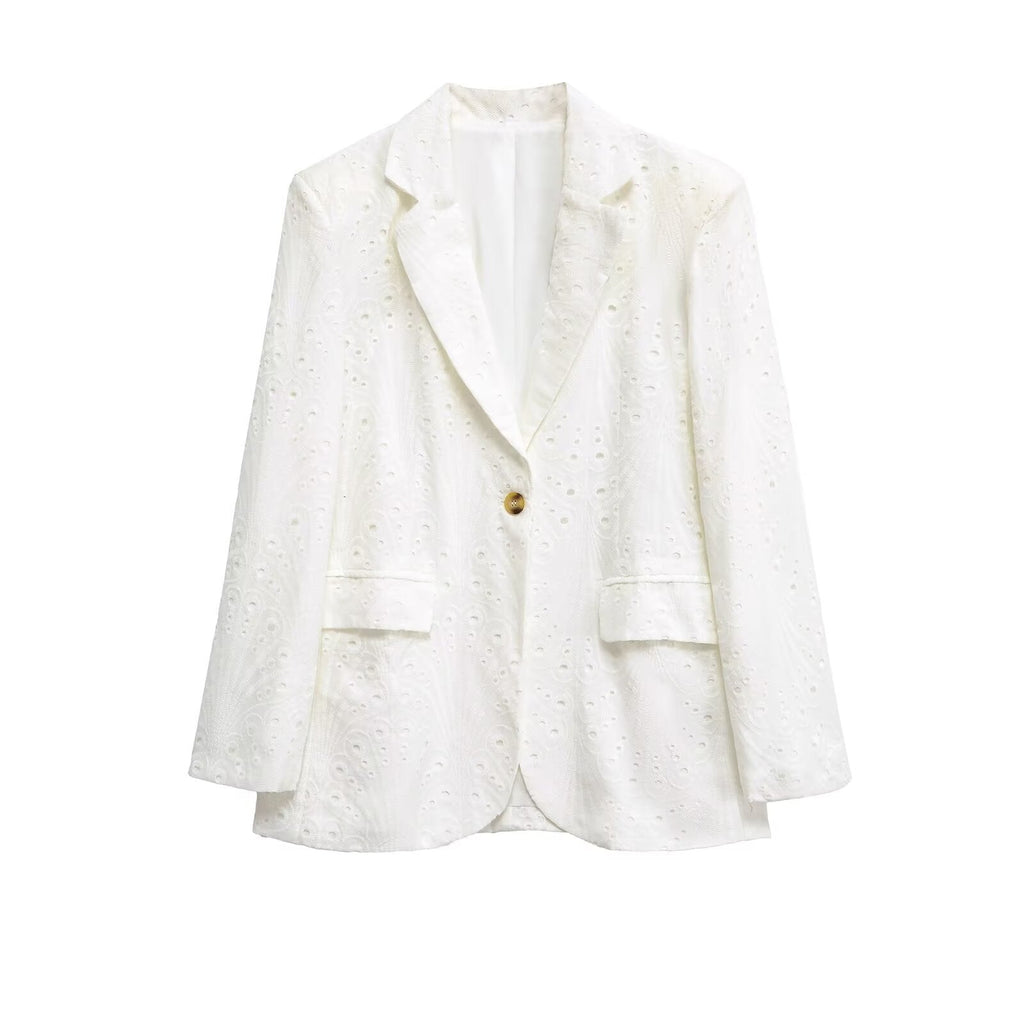 Casual Embroidered Hollow Out Single Breasted Jacket