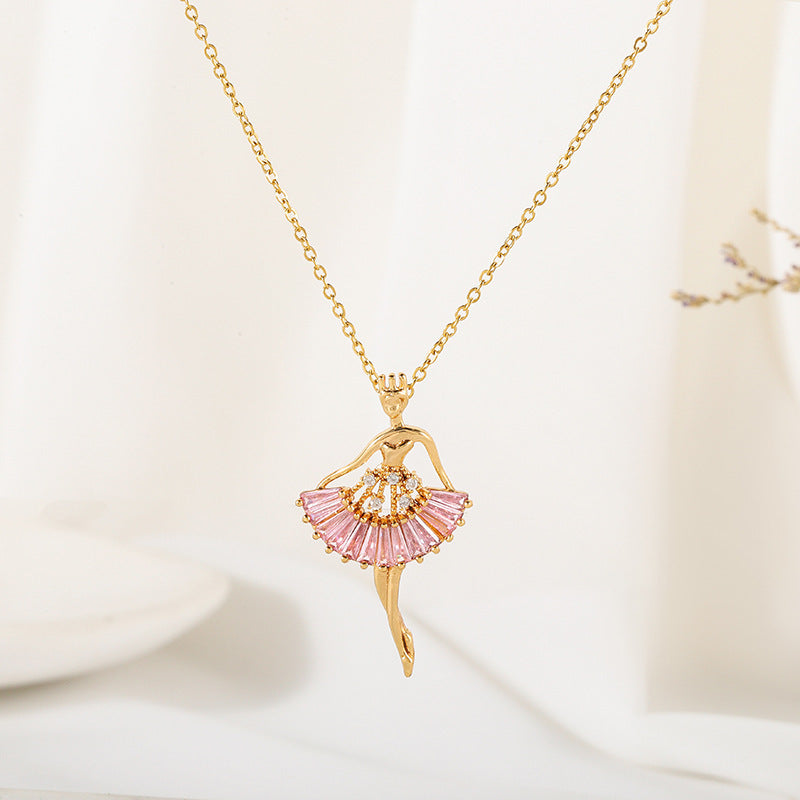 Ins Ballet-girl-shaped Necklace Fashion Personality Rhinestone Clavicle Chain Jewelry For Women