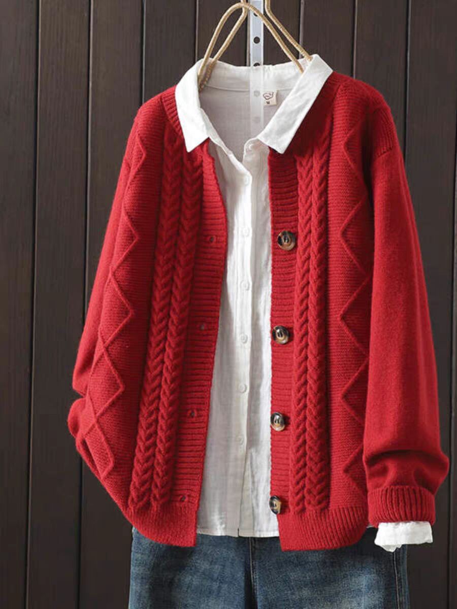 Knitted Cardigan Cable-Knit Sweater Coat For Women