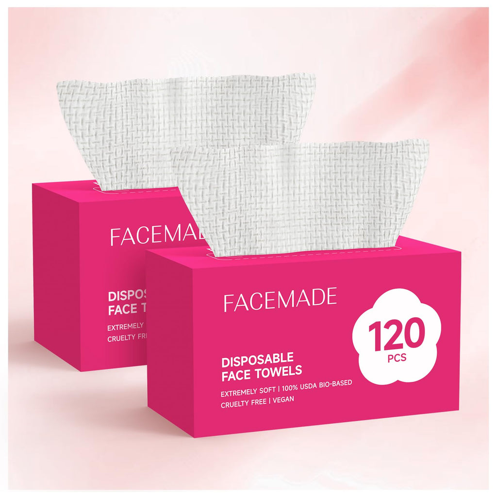 FACEMADE 240 Count Disposable Face Towels – 2-Pack, 100% Biobased, Ultra-Soft & Thick