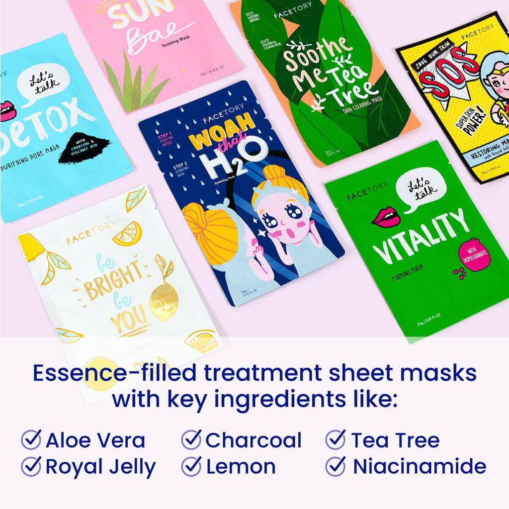 FACETORY Best of 7 Collection – 21pc K-Beauty Sheet Masks for All Skin Types