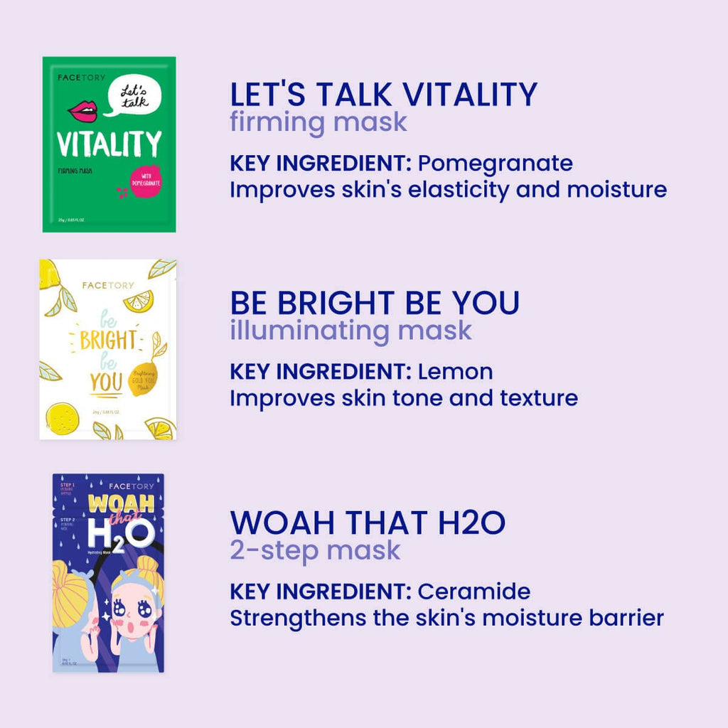 FACETORY Best of 7 Collection – 21pc K-Beauty Sheet Masks for All Skin Types
