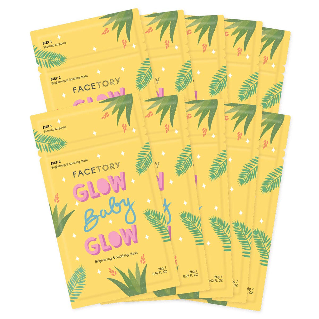 FACETORY Glow Baby Glow 2-Step Sheet Mask with Niacinamide & Aloe | Hydration & Brightening (10 Pack)