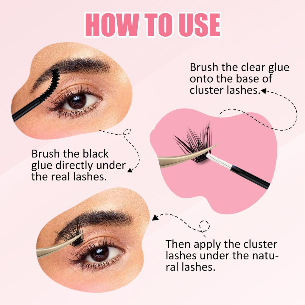FADLASH 2-in-1 Cluster Lash Glue – Black & Clear, 72h Waterproof Hold