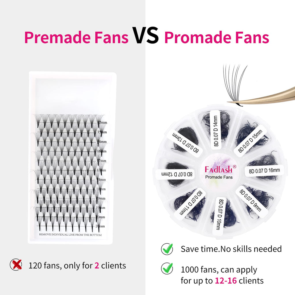 FADLASH Volume Premade Lash Fans 1000pcs – Mixed 5D-16D, 9-16mm