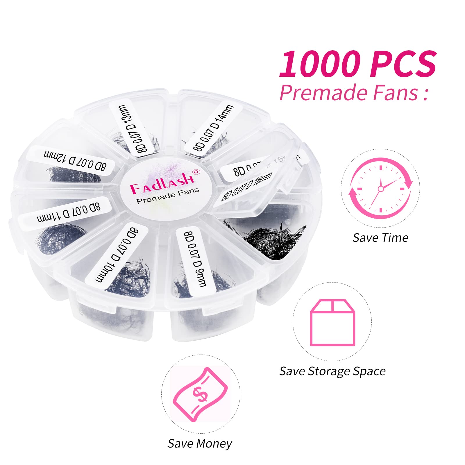 FADLASH Volume Premade Lash Fans 1000pcs – Mixed 5D-16D, 9-16mm