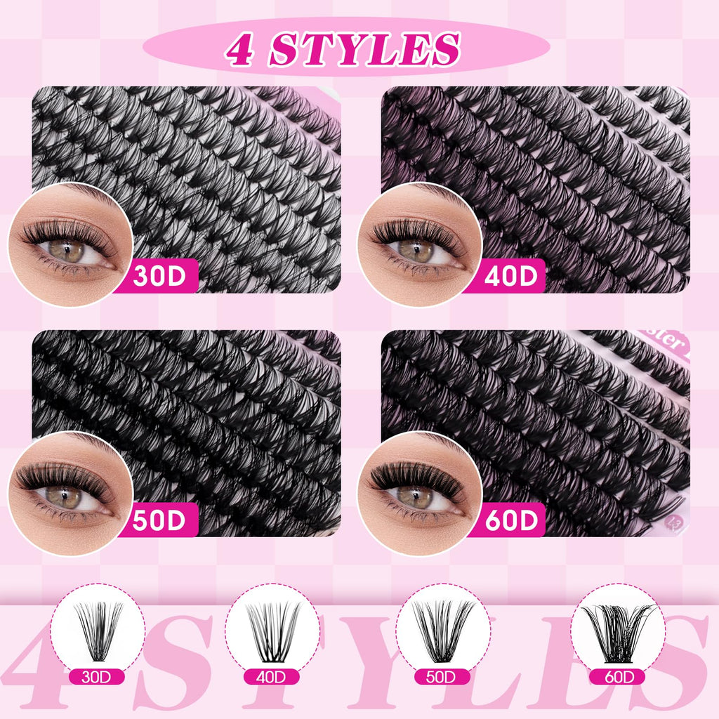 FADLASH Lash Clusters Kit 560Pcs | 8-16mm D-Curl DIY Extensions with Bond & Seal