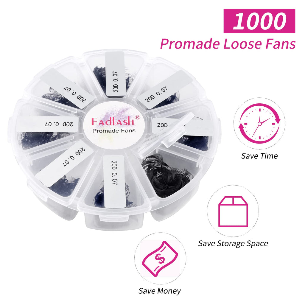 FADLASH 1000 Mixed Premade Fans – 20D D-Curl Lash Extensions (15–20mm)