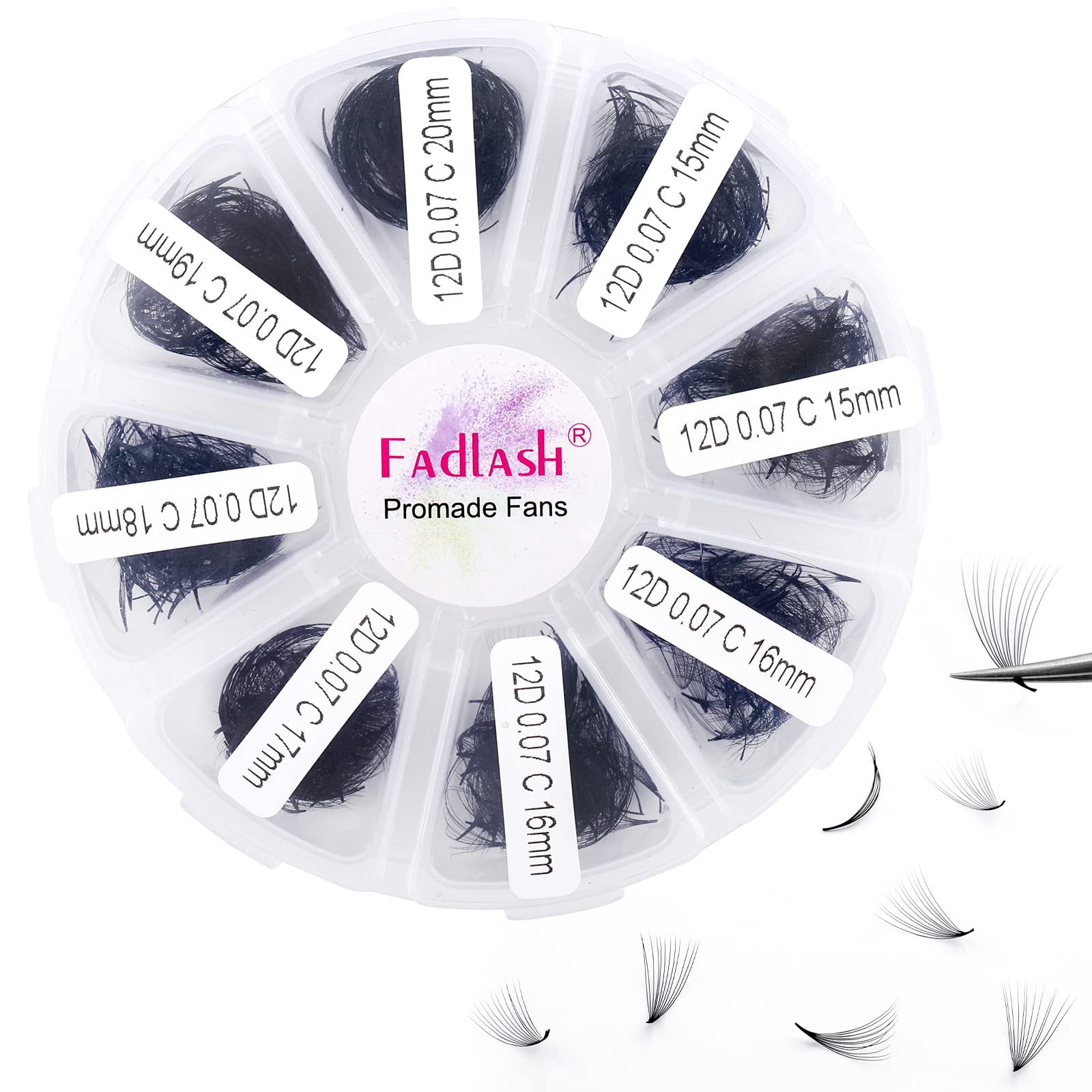 FADLASH Premade Fans Eyelash Extensions – 1000pcs, 12D-0.07C, 15-20mm